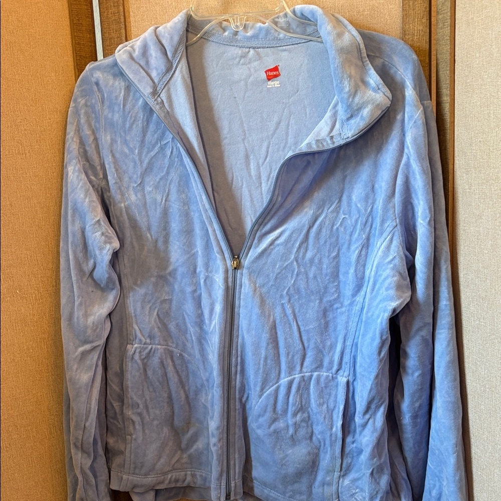 Hanes Light Blue velour Jacket xl